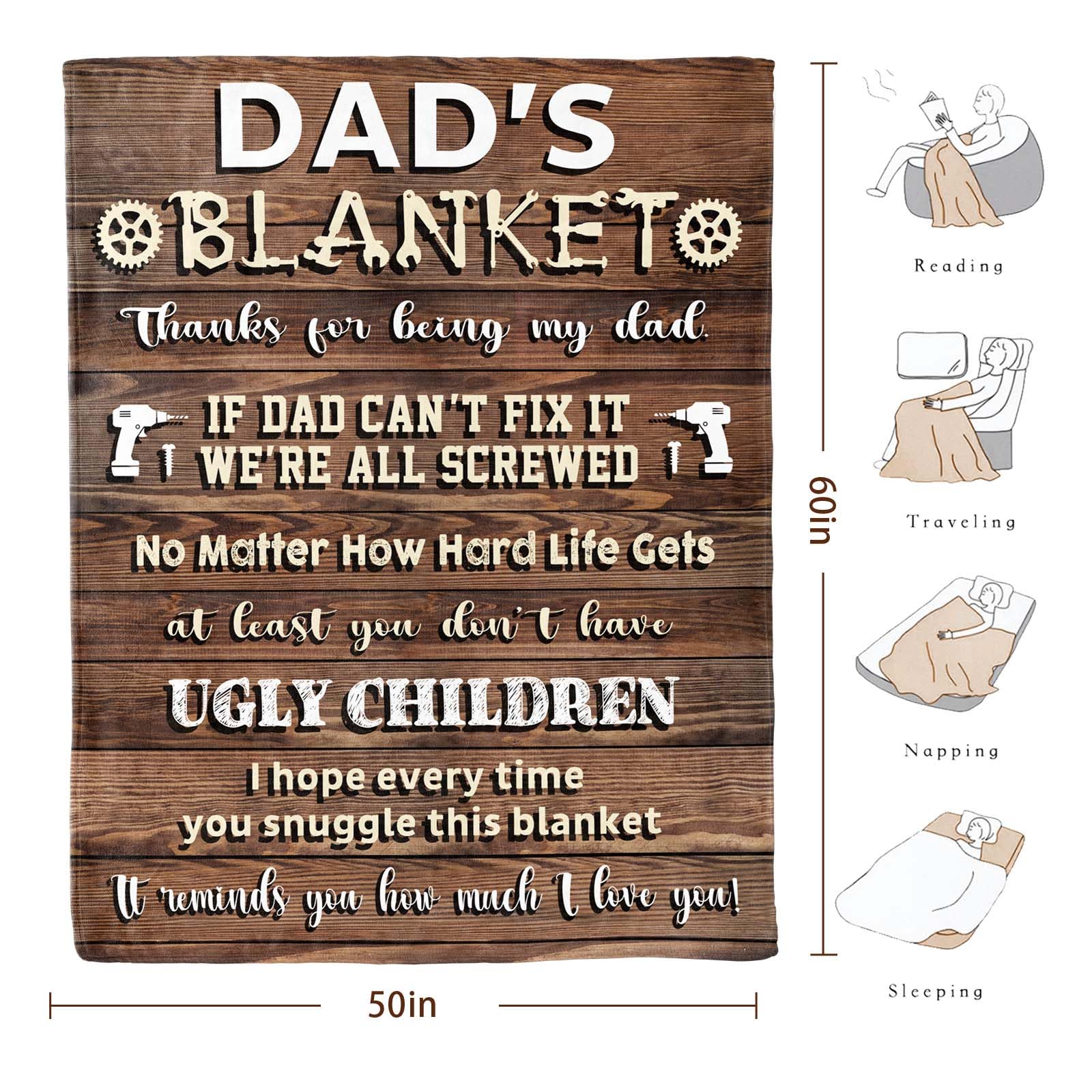 Dad Birthday Gift from Daughter, Christmas Birthday Gifts for Dad from Son, Fathers Day Presents for Dad from Kids, Best Dad ever Gift, Cool Gifts for Daddy Who Wants Nothing, Dad Throw Blanket 60X50