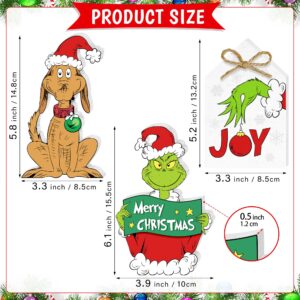 3pcs Christmas Wooden Table Signs, Funny Dog Centerpieces Christmas Tiered Tray Decorations Set for Xmas Holiday Winter Parties Indoor Home JOY Table Top Sign Decor