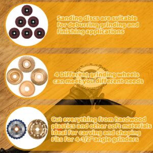 13PCS Wood Carving Disc Set for 4" or 4 1/2" Angle Grinder, Stump Tool Grinder Disc Wheel Attachments for Woodworking, Stump Grinding Tools for Wood Cutting Shaping Carving Sanding and Polishing