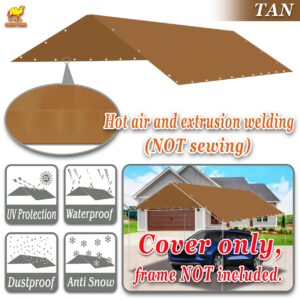 Strong Camel 10 x 20 Ft Carport Replacement Canopy Cover Garage Top Tent Shelter Tarp with Free 40 Ball Bungee (Tan)