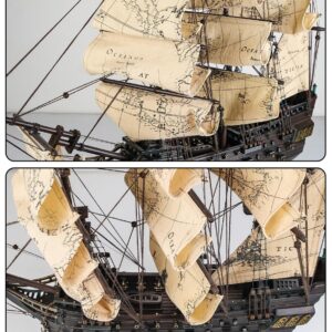 SAILINGSTORY Wooden Pirate Ship Model Black Pearl Model Ship Sailboat Decor Sea Chart Sails 20.5"