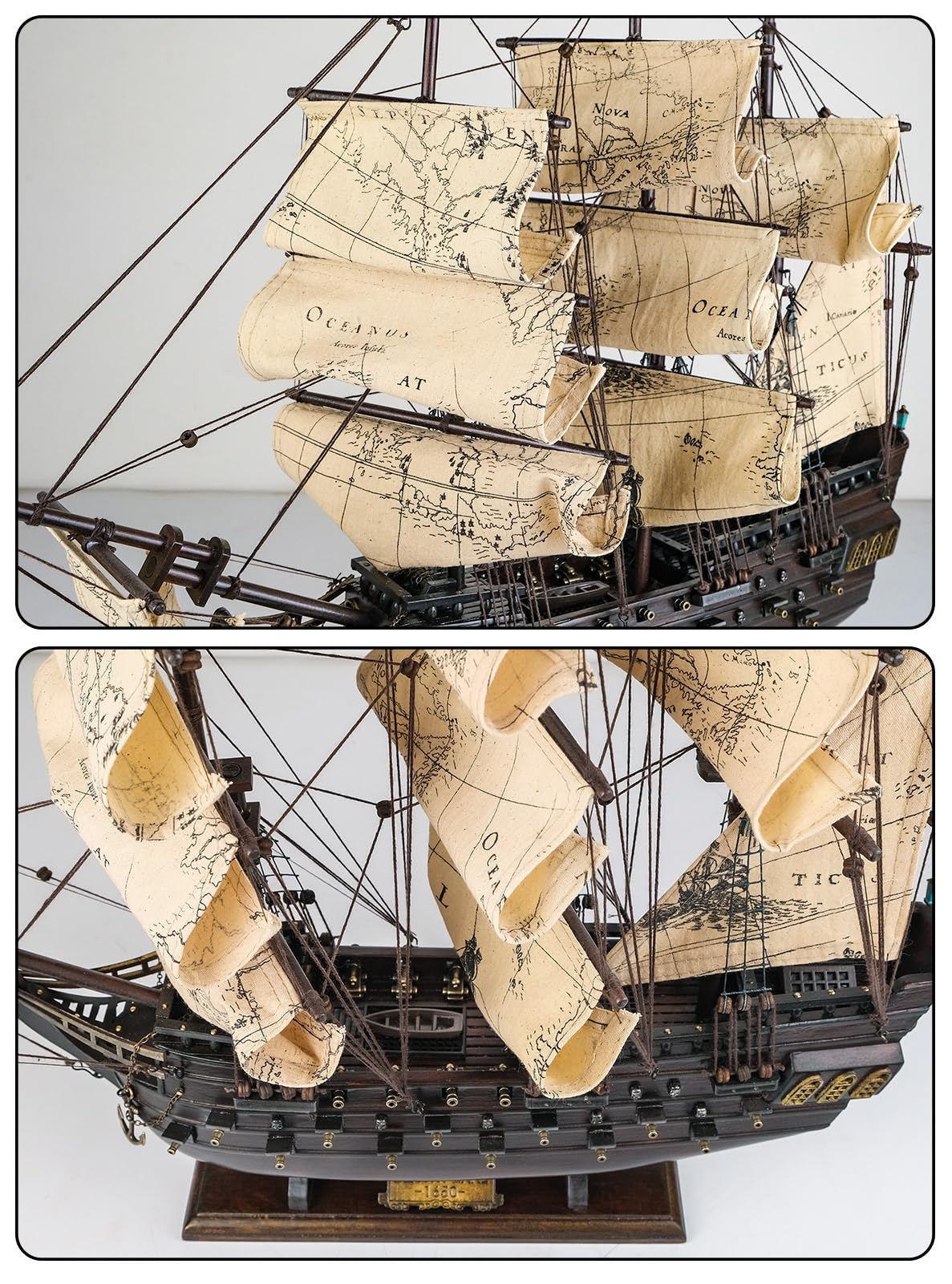 SAILINGSTORY Wooden Pirate Ship Model Black Pearl Model Ship Sailboat Decor Sea Chart Sails 20.5"