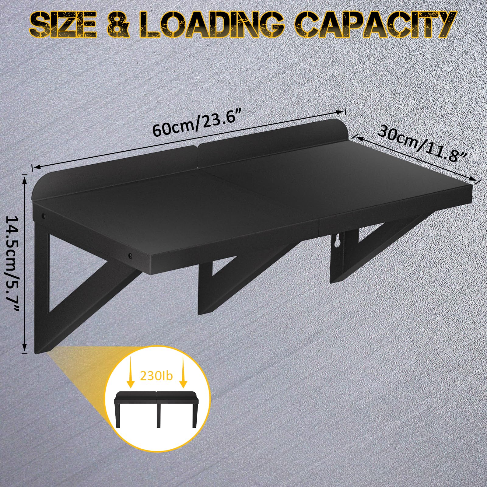 Stainless Steel Shelf Wall Mounted 12 x 24 Inches, 230lb Commercial Shelving, Floating Shelving, Metal Shelves, Heavy Duty Storage Rack for Restaurant, Kitchen, Home and Hotel, Bar, Garage, Black