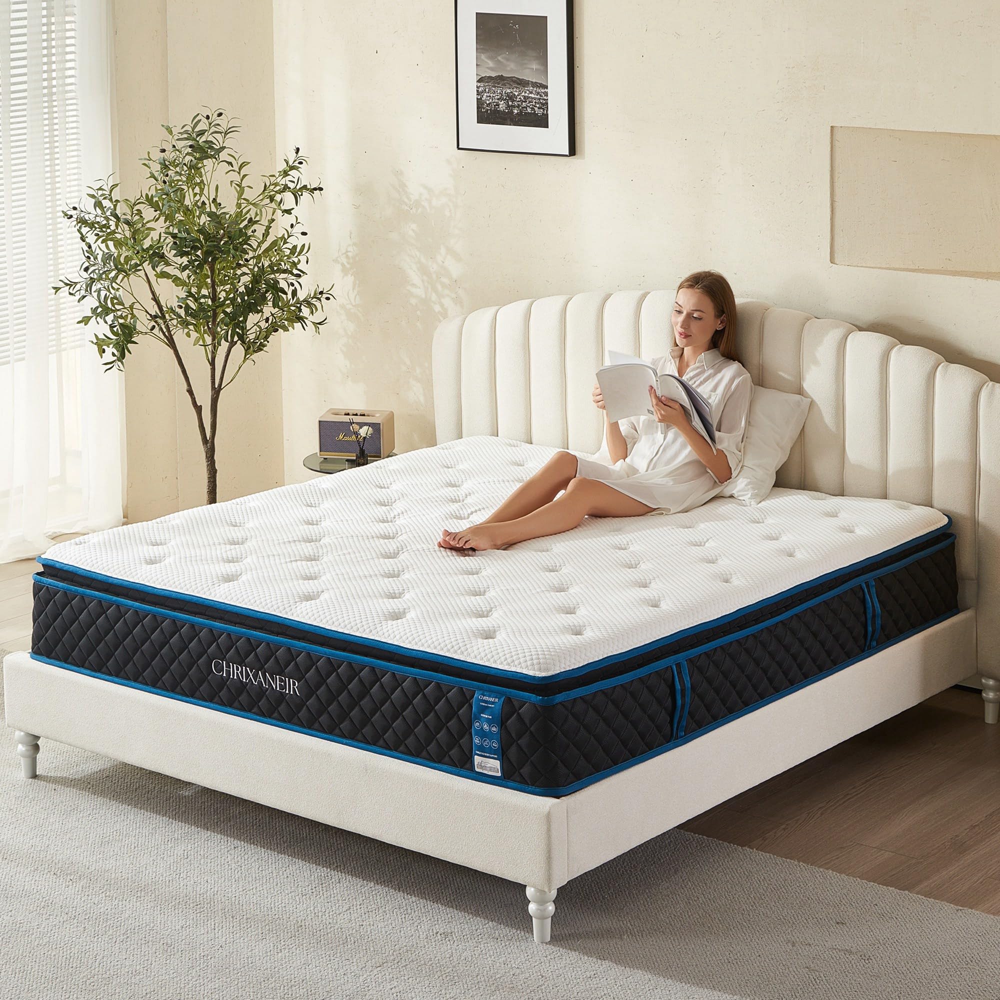 CHRIXANEIR 12 Inch Hybrid Mattress, Medium Firm Gel Memory Foam Mattress in a Box and Pocket Springs with Tencel Cover, CertiPUR-US Certified, Balance Support & Pain-Relief Cal King Size Mattress.