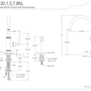 Kingston Brass KS2438KL Whitaker Single-Handle Kitchen Faucet with Brass Sprayer, Brushed Nickel