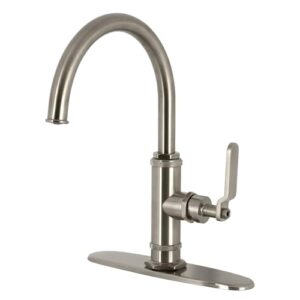 kingston brass ks2438kl whitaker single-handle kitchen faucet with brass sprayer, brushed nickel