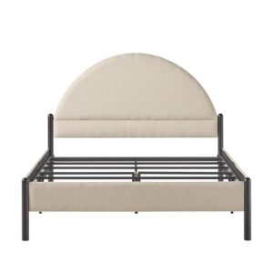 Walker Edison Queen Modern Curved Upholstered-Headboard Bed, Queen Size, Oatmeal