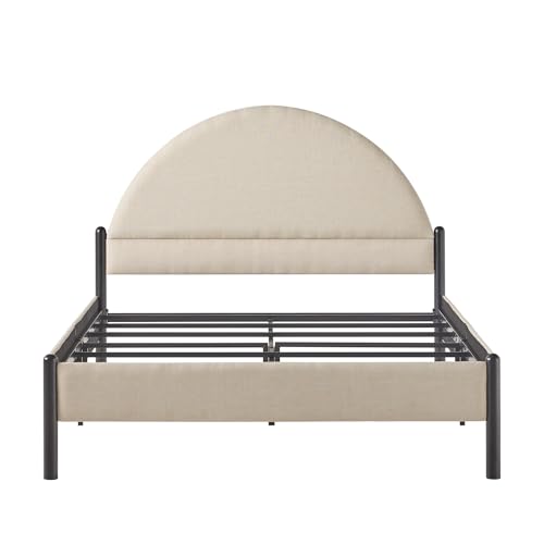 Walker Edison Queen Modern Curved Upholstered-Headboard Bed, Queen Size, Oatmeal