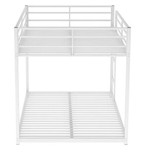 BOVZA Full Over Full Metal Bunk Bed, Low Bunk Bed with Built-in Ladder for Kids Teens Girls Boys, White