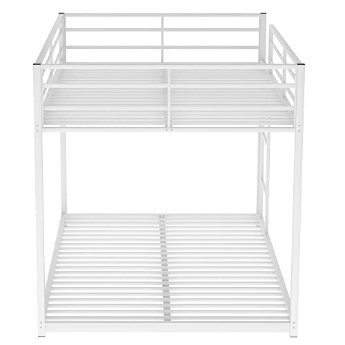 BOVZA Full Over Full Metal Bunk Bed, Low Bunk Bed with Built-in Ladder for Kids Teens Girls Boys, White