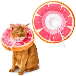 cat cone, adjustable cat recovery collar, extra soft cat e collar with drawstrings, prevent licking and scratching (grapefruit, medium)