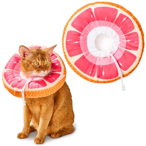 Cat Cone, Adjustable Cat Recovery Collar, Extra Soft Cat E Collar with Drawstrings, Prevent Licking and Scratching (Grapefruit, Medium)