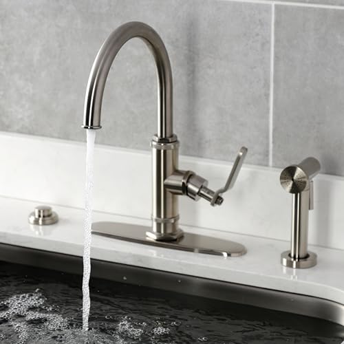 Kingston Brass KS2438KL Whitaker Single-Handle Kitchen Faucet with Brass Sprayer, Brushed Nickel