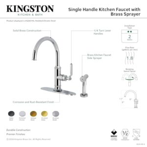 Kingston Brass KS2438KL Whitaker Single-Handle Kitchen Faucet with Brass Sprayer, Brushed Nickel