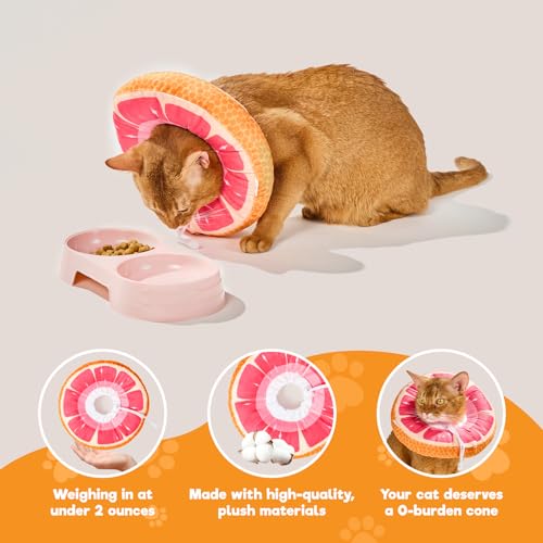 Cat Cone, Adjustable Cat Recovery Collar, Extra Soft Cat E Collar with Drawstrings, Prevent Licking and Scratching (Grapefruit, Medium)