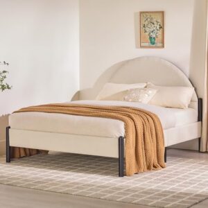 Walker Edison Queen Modern Curved Upholstered-Headboard Bed, Queen Size, Oatmeal