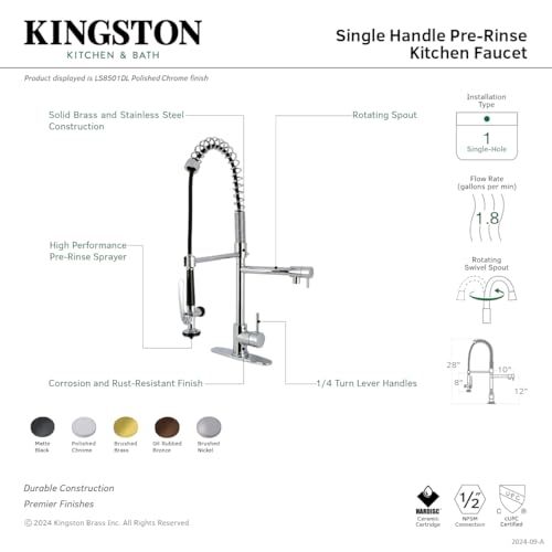 Kingston Brass LS8508DL Concord Single-Handle Pre-Rinse Kitchen Faucet, Brushed Nickel