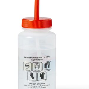 United Scientific™ UniSafe™ Wash Bottle for Acetone, 500mL - Labeled with Color Coded Chemical & Safety Information (4 Colors) - Wide Mouth, Self Venting, Low Density Polyethylene