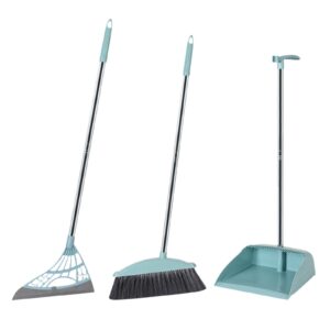 long handle broom and dustpan set with 39.5" squeegee broom, upright standing lobby broom and dust pan and rubber broom, indoor broom with dustpan set for home kitchen room office floor