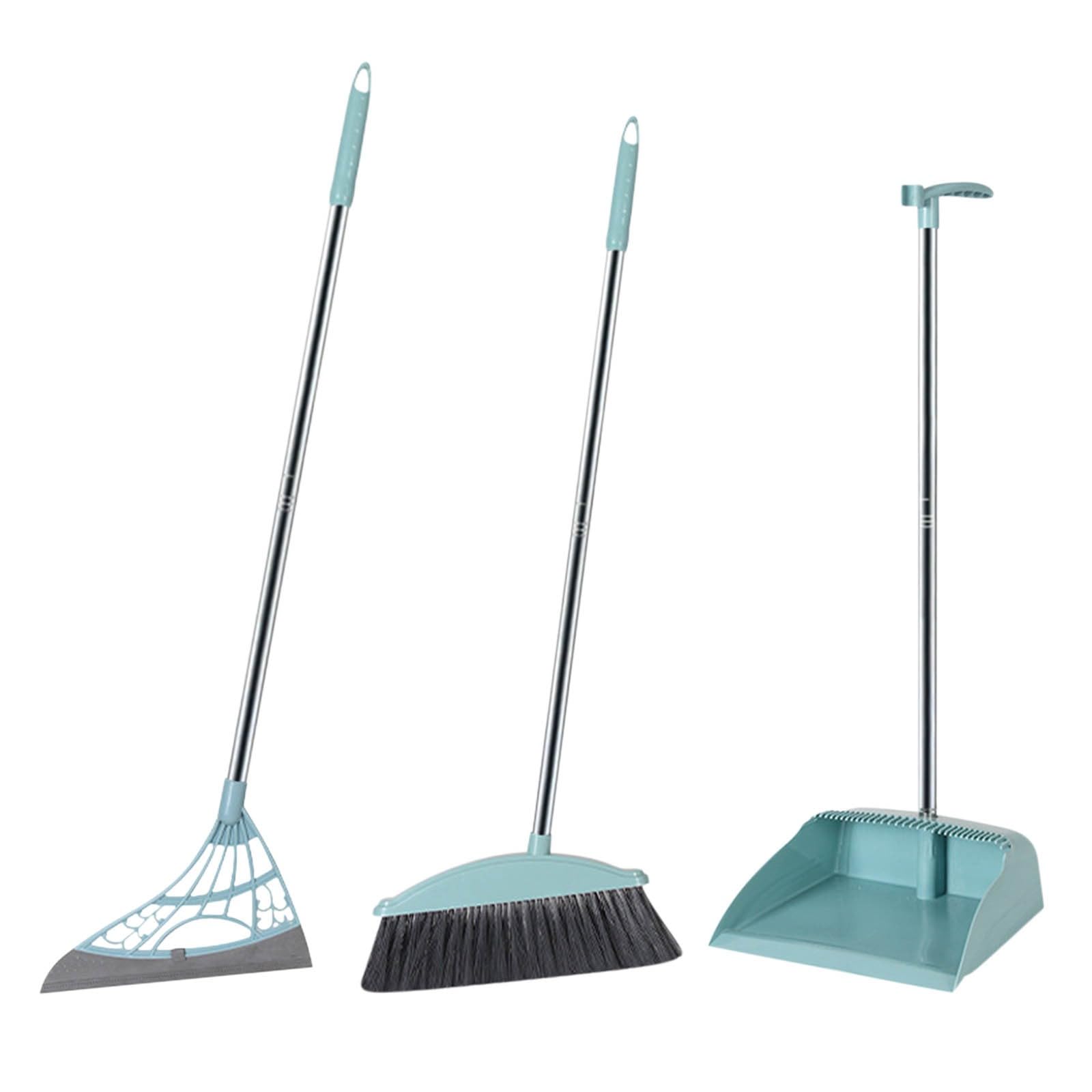 Long Handle Broom and Dustpan Set with 39.5" Squeegee Broom, Upright Standing Lobby Broom and Dust Pan and Rubber Broom, Indoor Broom with Dustpan Set for Home Kitchen Room Office Floor