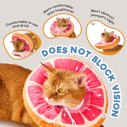 Cat Cone, Adjustable Cat Recovery Collar, Extra Soft Cat E Collar with Drawstrings, Prevent Licking and Scratching (Grapefruit, Medium)