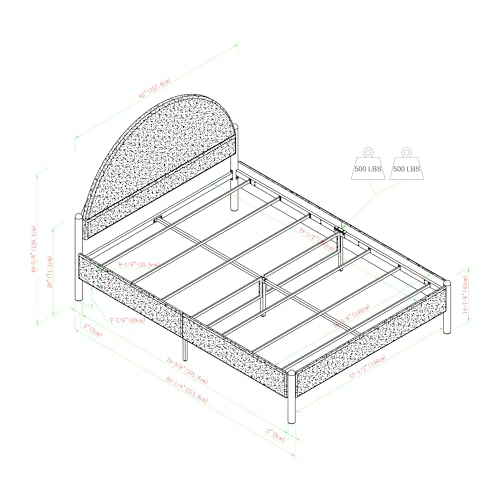 Walker Edison Queen Modern Curved Upholstered-Headboard Bed, Queen Size, Oatmeal