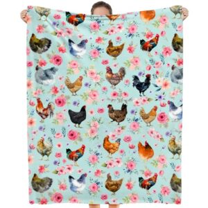 chicken flower blanket-chicken blanket for boys, girls chicken gift for chicken lovers-cozy soft flannel lightweight and warm used for room bed camping 40"x50" for kids children