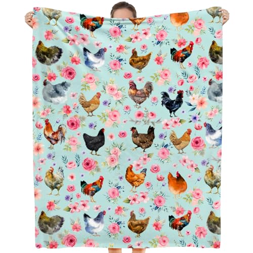 Chicken Flower Blanket-Chicken Blanket for Boys, Girls Chicken Gift for Chicken Lovers-Cozy Soft Flannel Lightweight and Warm Used for Room Bed Camping 40"x50" for Kids Children