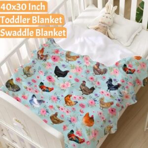 Chicken Flower Blanket-Chicken Blanket for Boys, Girls Chicken Gift for Chicken Lovers-Cozy Soft Flannel Lightweight and Warm Used for Room Bed Camping 40"x50" for Kids Children