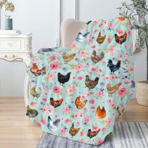 Chicken Flower Blanket-Chicken Blanket for Boys, Girls Chicken Gift for Chicken Lovers-Cozy Soft Flannel Lightweight and Warm Used for Room Bed Camping 40"x50" for Kids Children