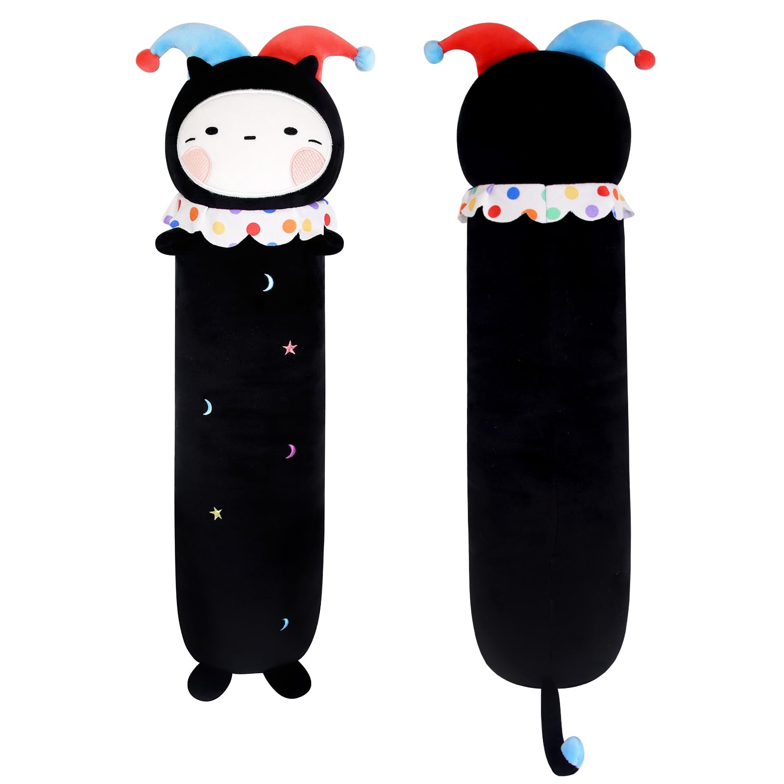 Long Cat Plush Body Pillow, Cute Clown Plush Long Cat Throw Pillow, Kawaii Stuffed Animal Clown Cat Plush Toys for Kids, Boys, Girls (Black, 110cm/43in)