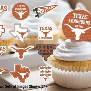 Texas Longhorns Cupcake Toppers (24 Pcs) University of Texas Longhorns Party Supplies for UT Austin Football, Birthday Gift, Graduation Party Decorations (Texas Longhorns)