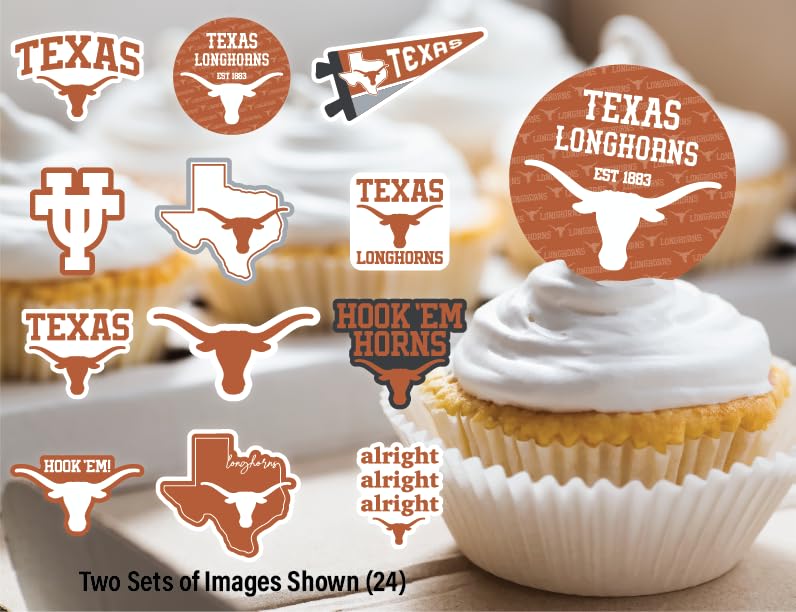 Texas Longhorns Cupcake Toppers (24 Pcs) University of Texas Longhorns Party Supplies for UT Austin Football, Birthday Gift, Graduation Party Decorations (Texas Longhorns)