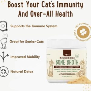 iHeartCats Bone Broth for Cats - Bone Broth & Mushroom Gold Powder Supplement for Immune System Support, Improved Mobility & Flexibility and Natural Detox - Turkey Tail Mushroom for Cats