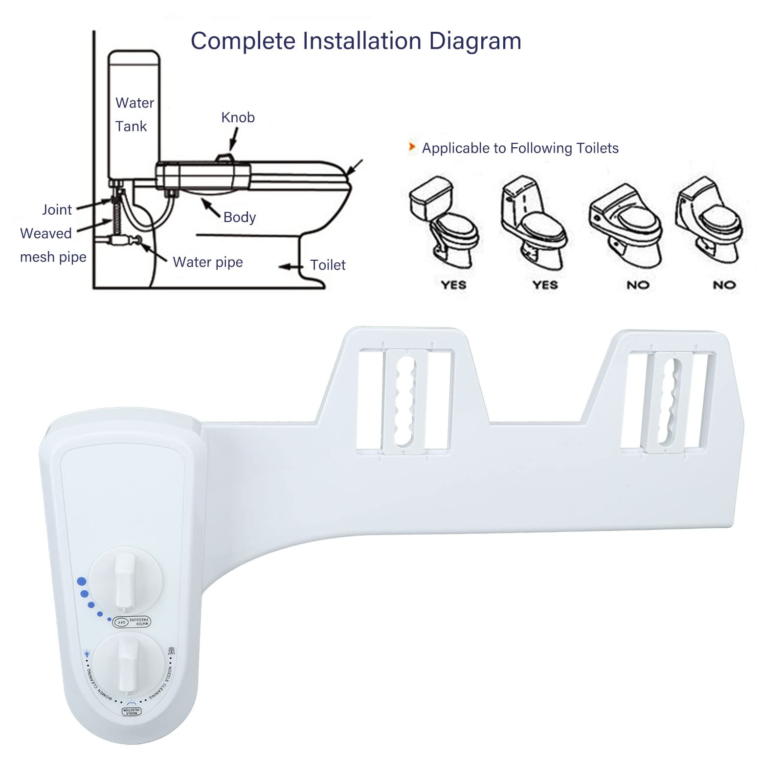 Honio Bidet Attachment, Self Dual Nozzle Gentle Toilet Seat Bidet Water Saving for Feminine Wash (1/2)