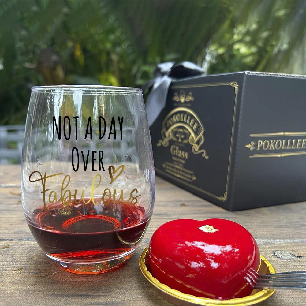 Pokolllee Not A Day Over Fabulous Wine Glass Birthday Gifts for Women, Happy Birthday Gift for Her, Funny Female Wine Glass Gifts for Mom Sister Friends, Christmas Gift for BFF Boss Coworkers Female