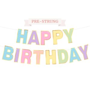 pre-strung happy birthday banner - no diy - pastel birthday party banner - pre-strung on 8 ft strands - pastel multi color rainbow macaron birthday party decorations for kids boys & girls. did we