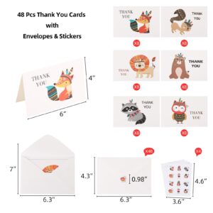 Tbestmax 48 Funny Thank You Cards with Envelopes & Stickers 4x6 Inch Animals Greeting Cards Bulk Blank Thank You Notes for Baby Shower Birthday Wedding Thanksgiving Party