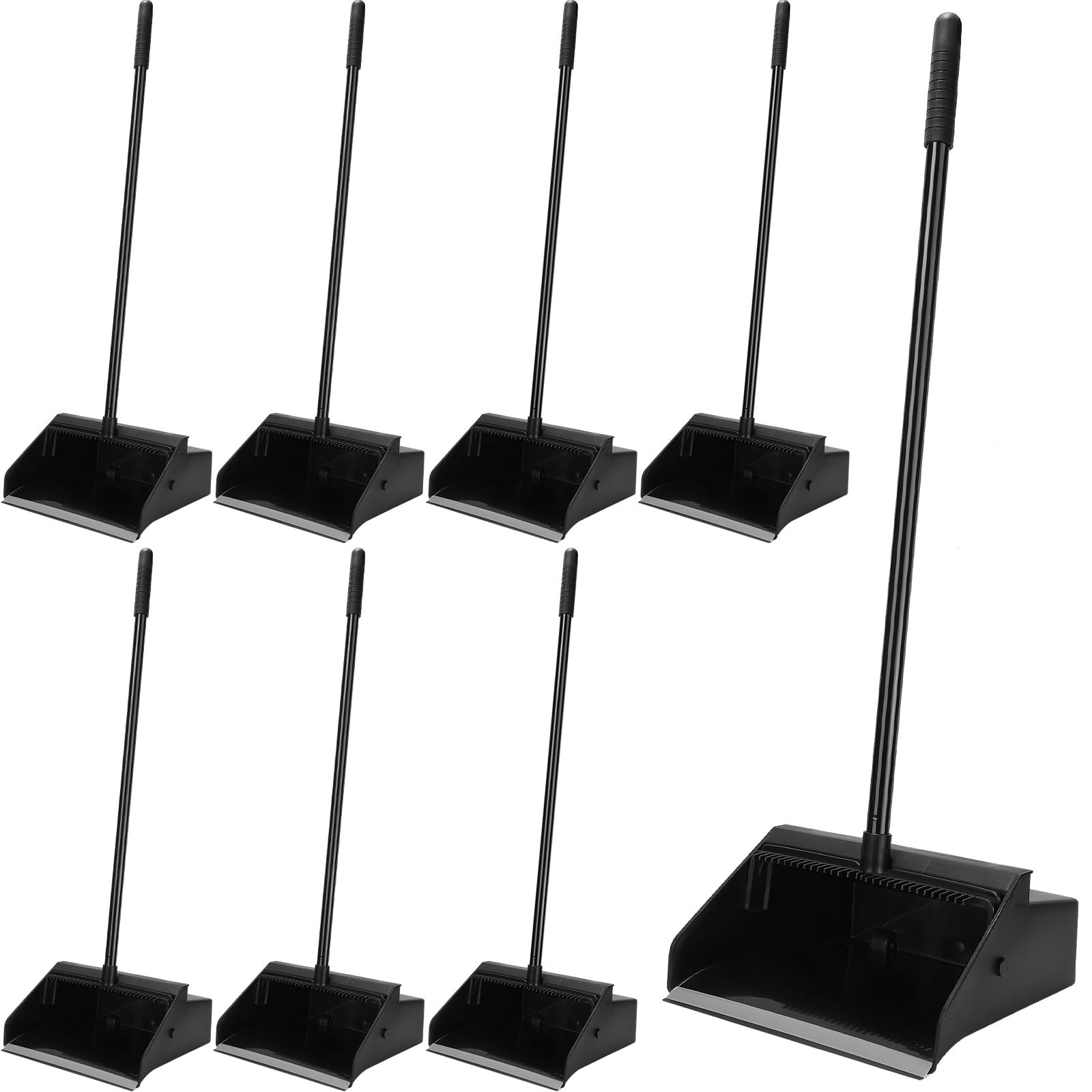 Leumoi 8 Pcs Lobby Dust Pan 36.6 Inch Upright Dust Pan with Serrated Yoke Dustpan Long Handle Plastic Commercial Dustpan for Wet Dry Floor Cleaning Home Office Restaurant Indoor Outdoor Use (Black)