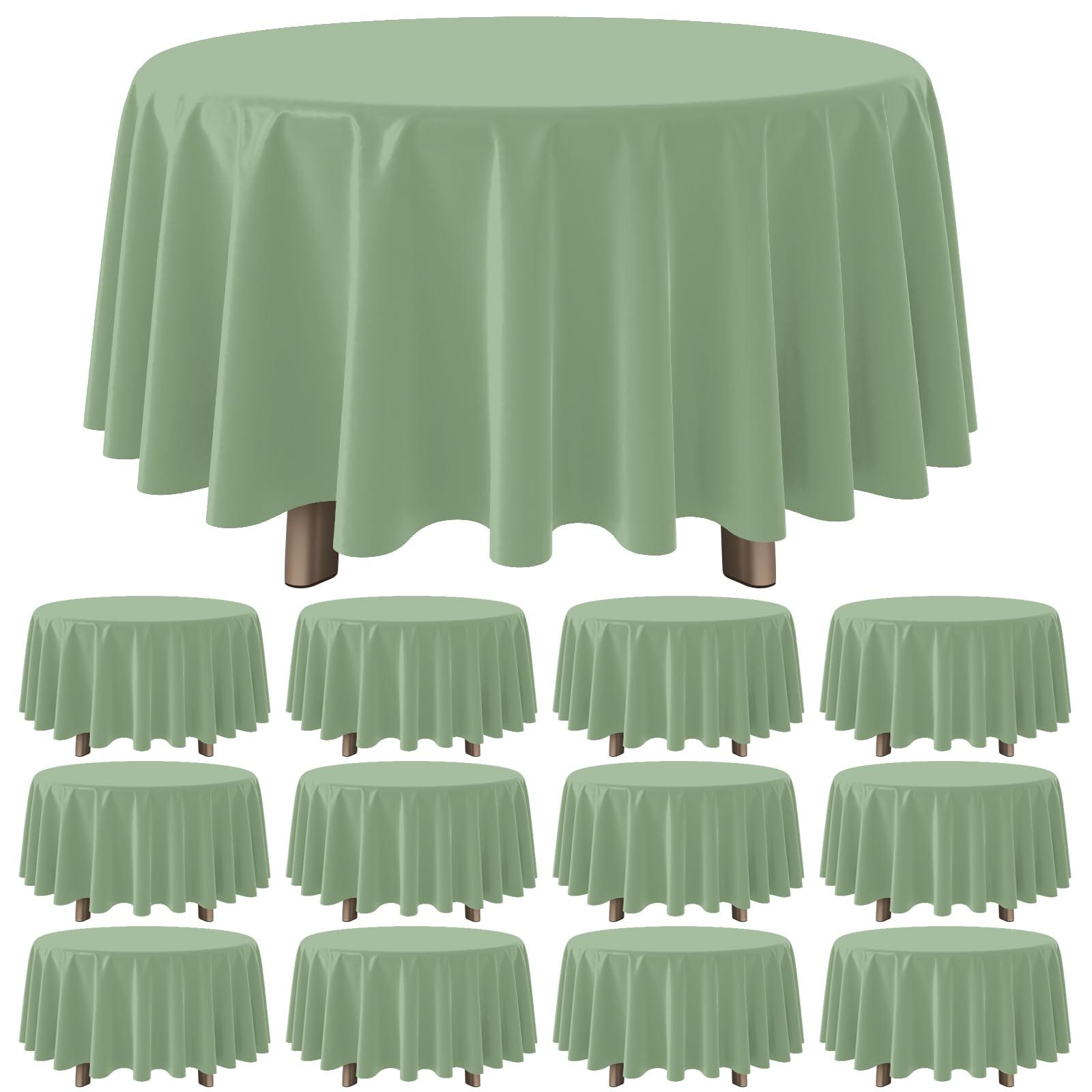 YIDAKO 12 Pack Sage Green Plastic Tablecloths Round Light Green Tablecloth Waterproof Disposable Round Sage Table Cover for Birthday Bridal Wedding Baby Shower Party Decorations,84Inch