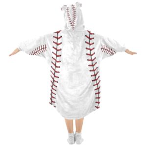 YETTASBIN Baseball Seams Wearable Blanket Hoodie for Kids, Oversized Soft Cozy Flannel Sweatshirt Blanket with Pocket