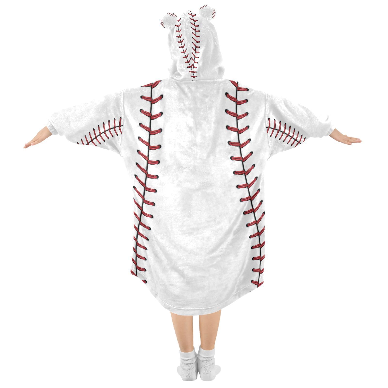 YETTASBIN Baseball Seams Wearable Blanket Hoodie for Kids, Oversized Soft Cozy Flannel Sweatshirt Blanket with Pocket