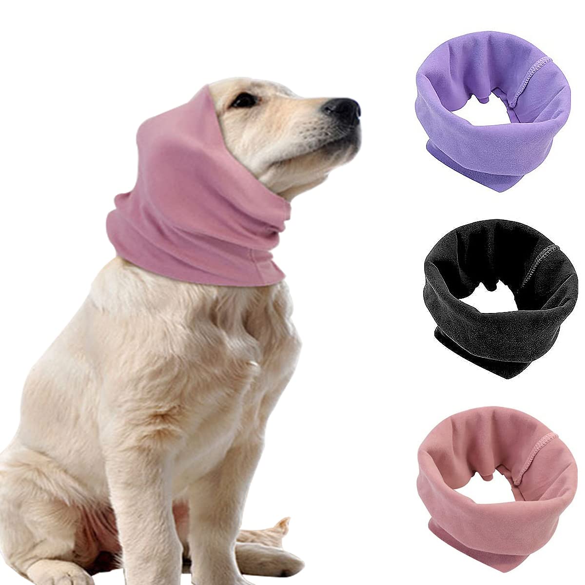 Quiet Ears Covers for Dogs 3pcs,Dog Snoods Ear Covers for Noise,Grooming and Force Drying Miracle Tool for Anxiety Relief & Calming Dogs(Grey+Pink+Purple) (Large)