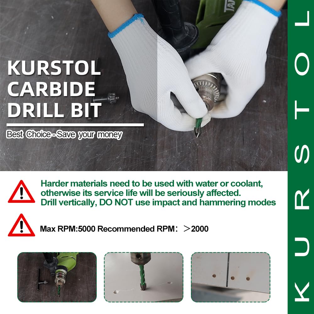 KURSTOL Masonry Diamond Drill Bit - 10pcs 1/4"-1/2" Concrete Diamond Hole Saw Set for Wood Plastic Brick Ceramic Tile Etc,Diamond Core Drill Bit Carbide Tips Quick Change Shank Fixed on Drills