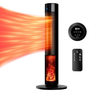 portable 1500w space heater with fireplace,70° oscillating ptc ceramic tower heater, 33.5in adjustable thermostat tower heater,overheating and tip-over protection fast heating,remote for indoor