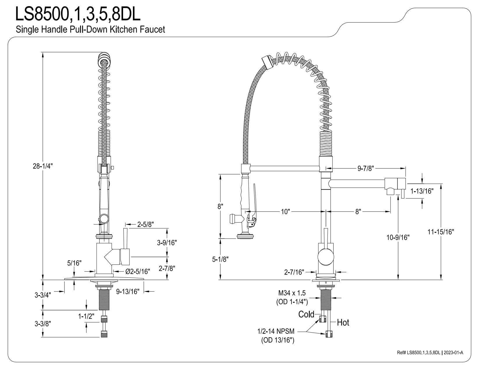 Kingston Brass LS8508DL Concord Single-Handle Pre-Rinse Kitchen Faucet, Brushed Nickel