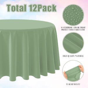 YIDAKO 12 Pack Sage Green Plastic Tablecloths Round Light Green Tablecloth Waterproof Disposable Round Sage Table Cover for Birthday Bridal Wedding Baby Shower Party Decorations,84Inch