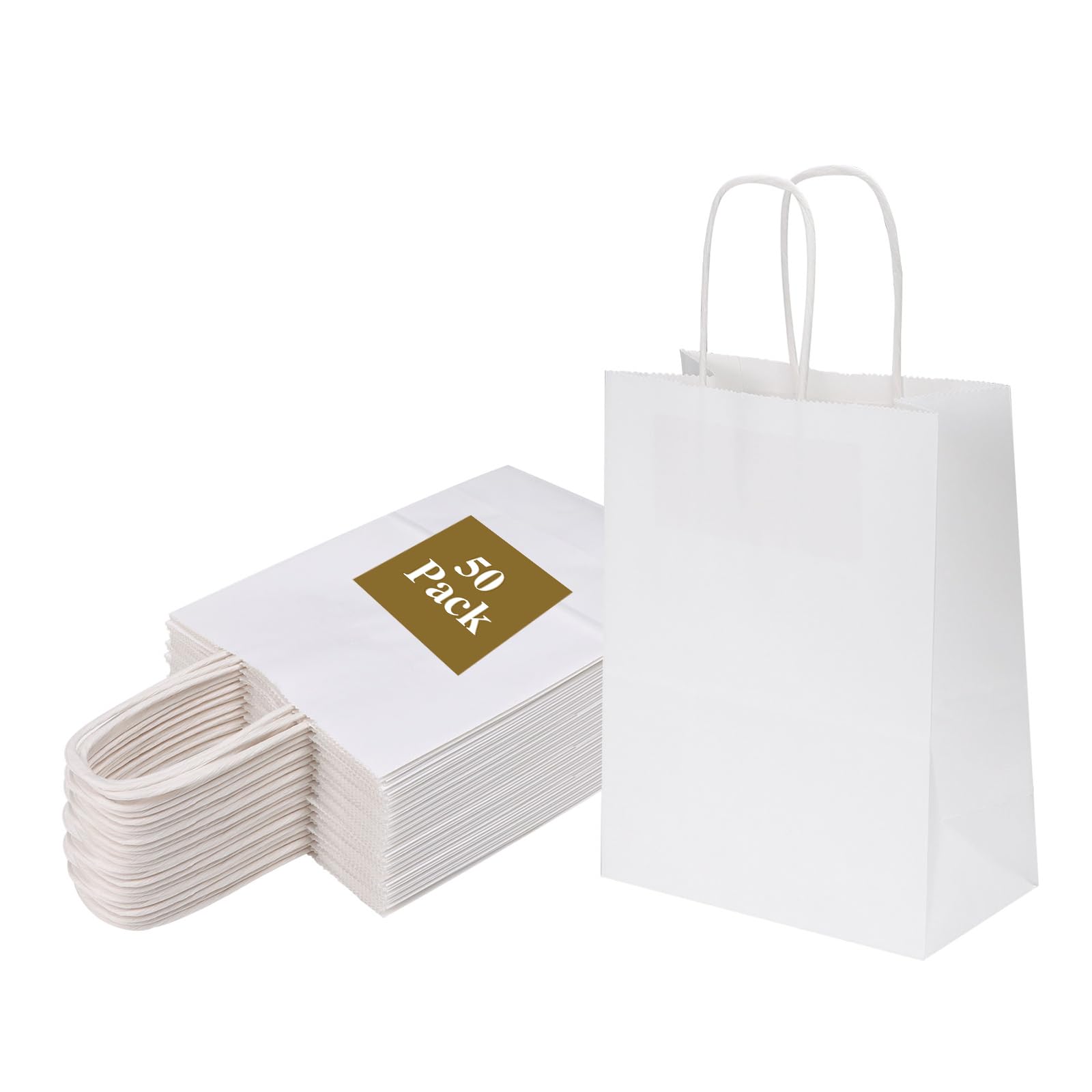 Joybe 300 Pack 6x3.25x8 Inch Small White Paper Bags with Handles Bulk, Kraft Paper Gift Bags for Birthday Party Favors Grocery Retail Shopping Business Goody Merchandise Craft Blank Sacks (300pcs)