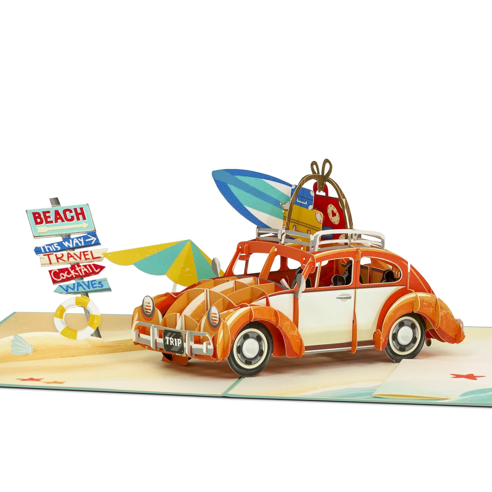 POPWOW Car Pop Up Card, Beetle Bug, New Adventure, Road Trip, Vacation 3D Travel Card for Birthday, Graduation, Congratulations, Retirement, Work Anniversary, Farewell, Goodbye, Bon Voyage, 5x7