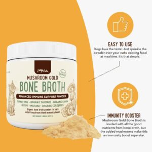 iHeartCats Bone Broth for Cats - Bone Broth & Mushroom Gold Powder Supplement for Immune System Support, Improved Mobility & Flexibility and Natural Detox - Turkey Tail Mushroom for Cats